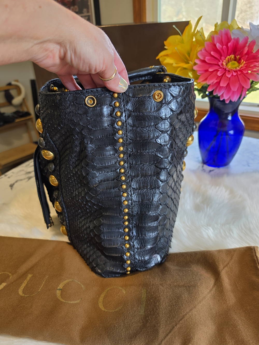 Gucci Babouska Python Studded Fringe XL Shoulder Bag - Picture 6 of 16